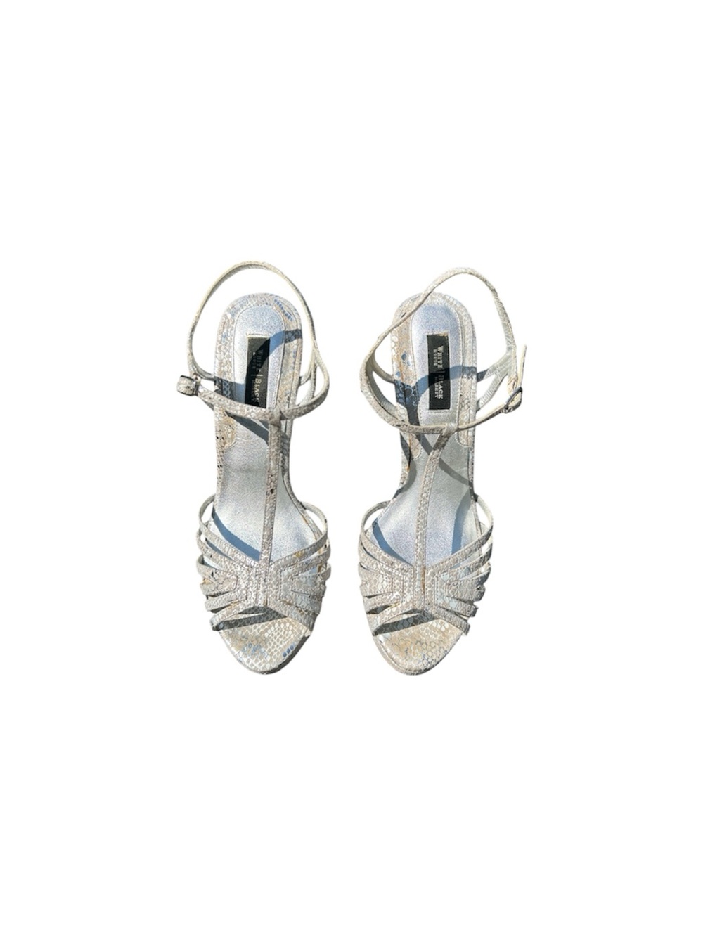 White House Black Market Sparkling Silver T-Strap Heels